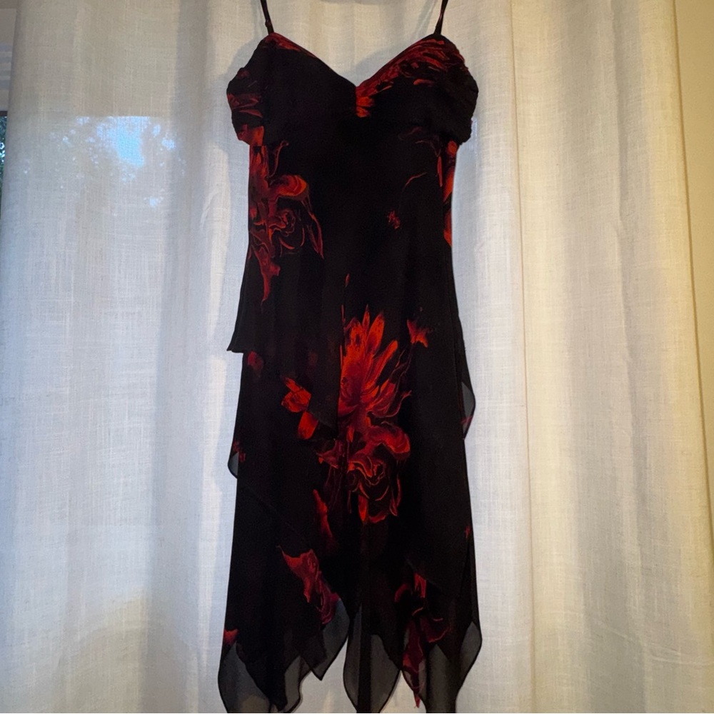 Silk Sue Wong Black and Red Floral Dress